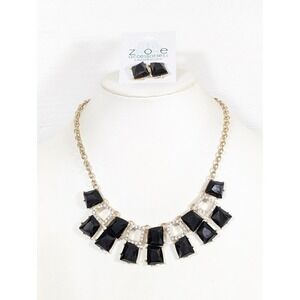 MIA Collection Black & Gold Geometric‎ Statement Necklace Earrings Set 21" NWT